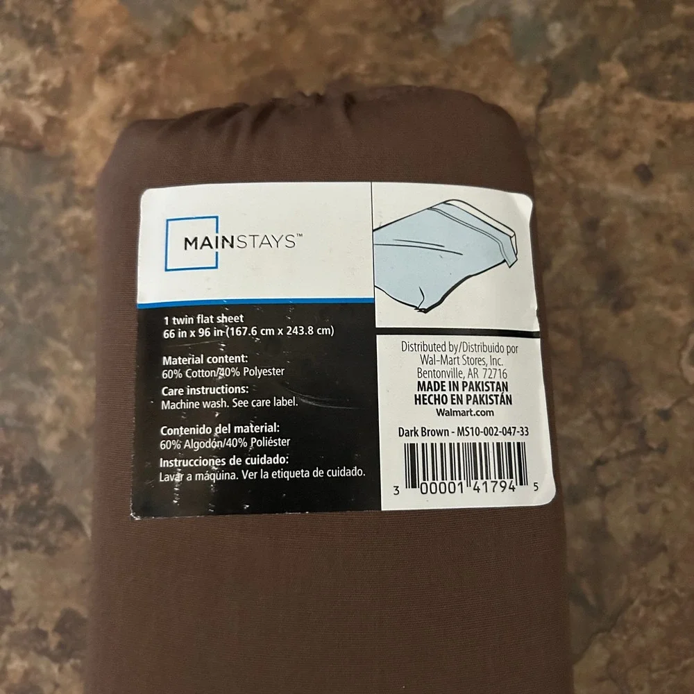 Mainstays 200 Thread Count Flat Sheet Twin Brown Cotton Soft